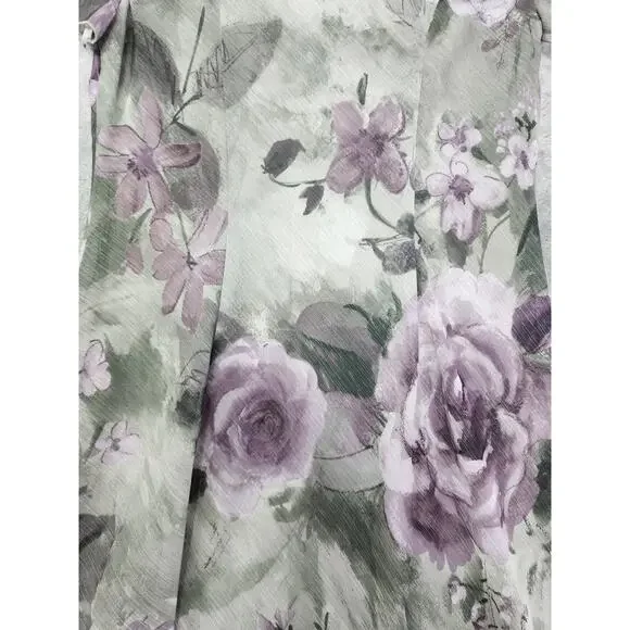 Vintage 90s SL Fashions Floral Asymmetric Chiffon Overlay V-Neck Dress 8 Green - Picture 3 of 10